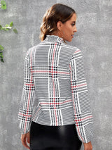 Shirred Mock Neck Houndstooth Print Tee