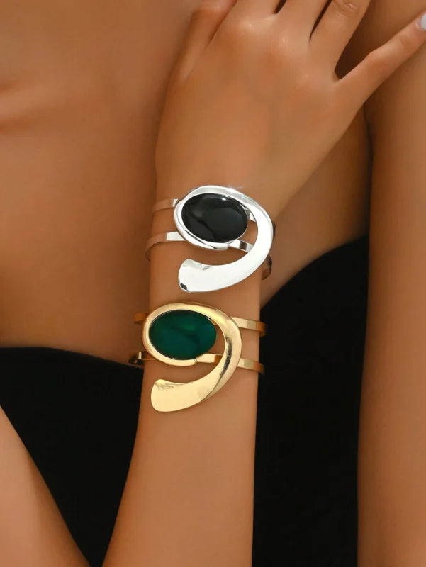 1PC Fashion Exaggerated Design Sense Geometric Metal Style Minimalist Open Bracelet Suitable Yellow Gold