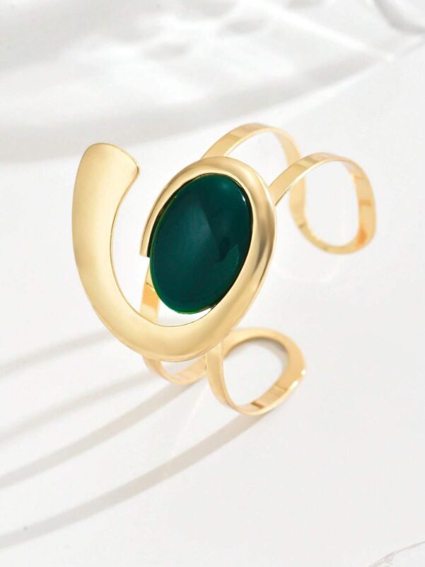 1PC Fashion Exaggerated Design Sense Geometric Metal Style Minimalist Open Bracelet Suitable Yellow Gold