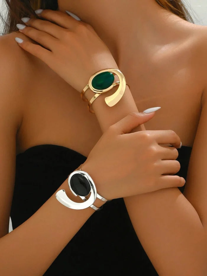1PC Fashion Exaggerated Design Sense Geometric Metal Style Minimalist Open Bracelet Suitable Silver