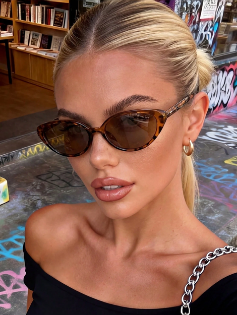 1 Pair Cat Eye Narrow Frame Fashionable Unisex Sunglasses, Suitable For Photography