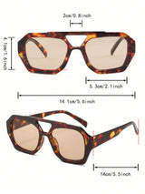 1 Pair Women's Leopard Print Polygon PC Frame Retro Double Bridge Fashionable Casual Style Glasses