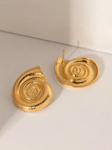 1pair 18k Gold Plated Stainless Steel Spiral Earrings With Matching Ring For Women