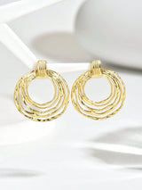 1pair Fashionable Stainless Steel 3-Hoop Circle Stud Earrings