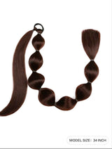 1pc Black Long Bubble Ponytail Wig, For Women, 28 Inch