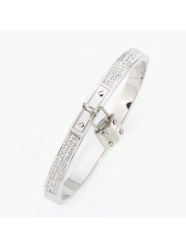 1pc Fashionable Luxurious Stainless Steel Silver Lock Bracelet