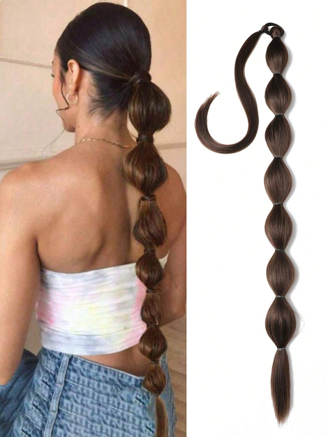 1pc Black Long Bubble Ponytail Extension For Women 28Inch 34Inch Ponytail Extension