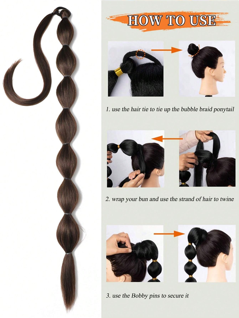 1pc Black Long Bubble Ponytail Extension For Women 28Inch 34Inch Ponytail Extension