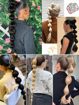 1pc Black Long Bubble Ponytail Wig, For Women, 28 Inch