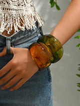 1pc Fashion Exaggerated Geometric Transparent Floral Resin Bangle