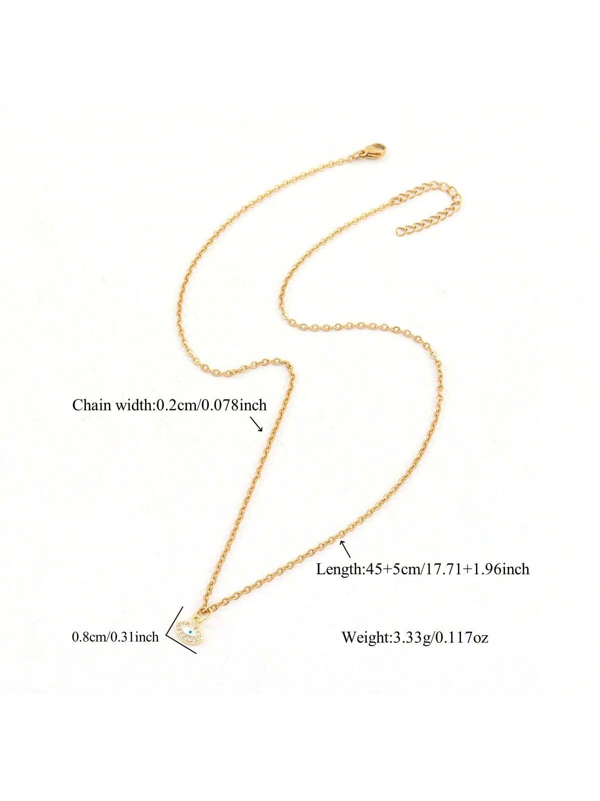 1pc New Fashion Colorful Pave Zirconia Eye Pendant Golden Stainless Steel Chain Necklace