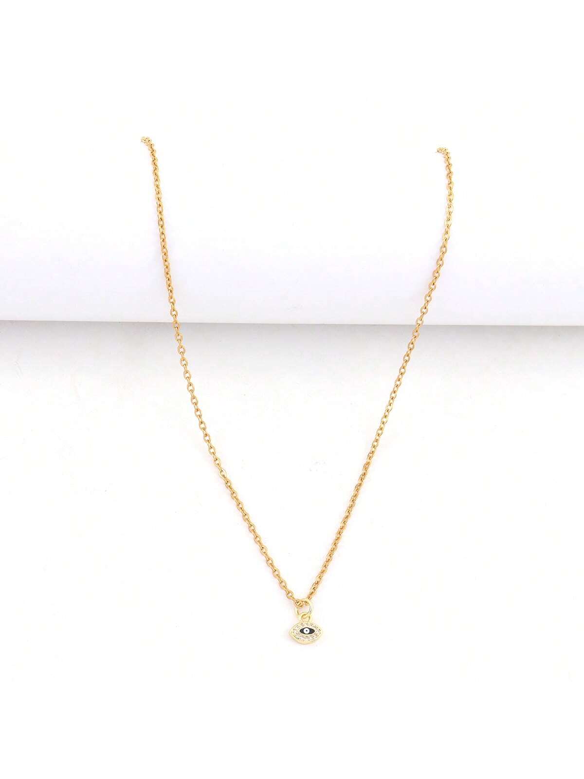1pc New Fashion Colorful Pave Zirconia Eye Pendant Golden Stainless Steel Chain Necklace