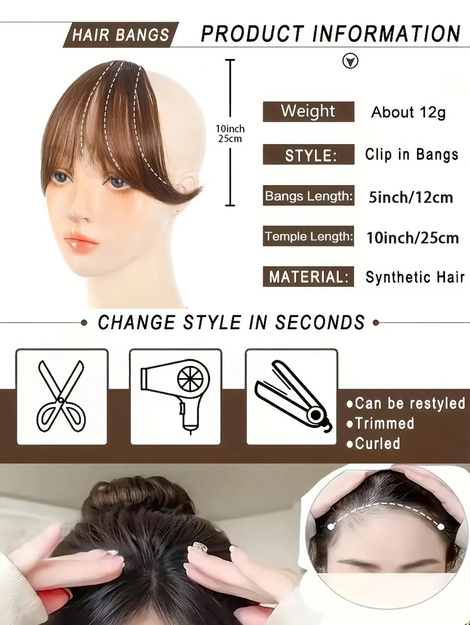 1pc Perfect Face-Framing Bangs, Elegant & Fashionable Curtain Bangs