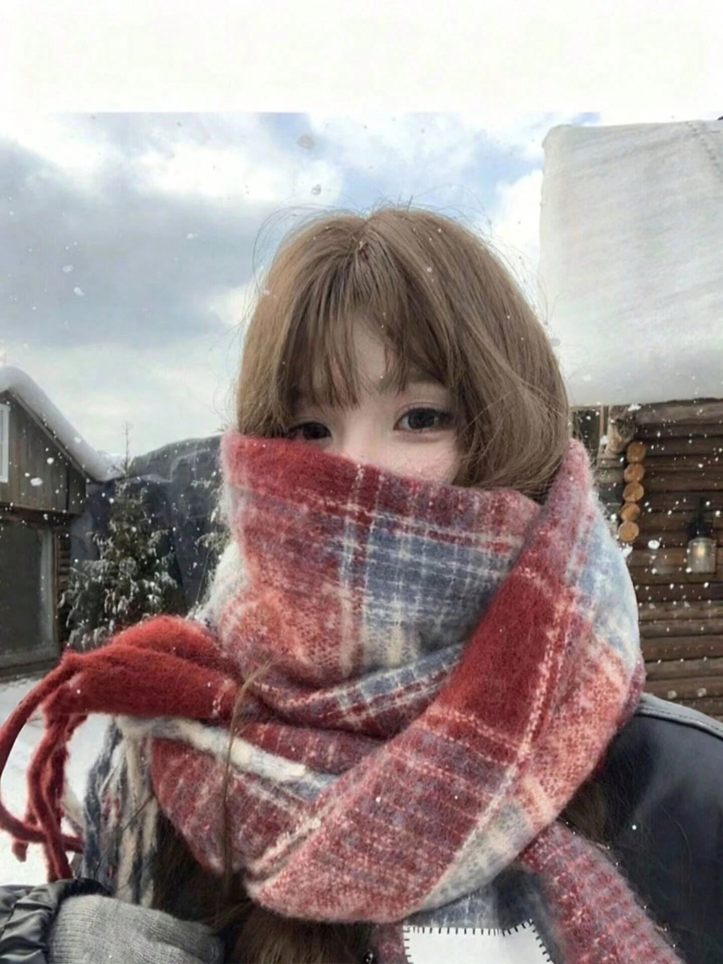 1pc Red Plaid Scarf For Women, Warm Shawl Wrap, Cozy Vibe Scarf