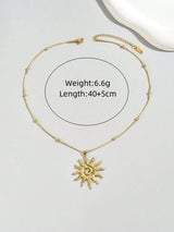 1pc Women 18K Gold Plated Stainless Steel Swirl Sun Pendant Necklace