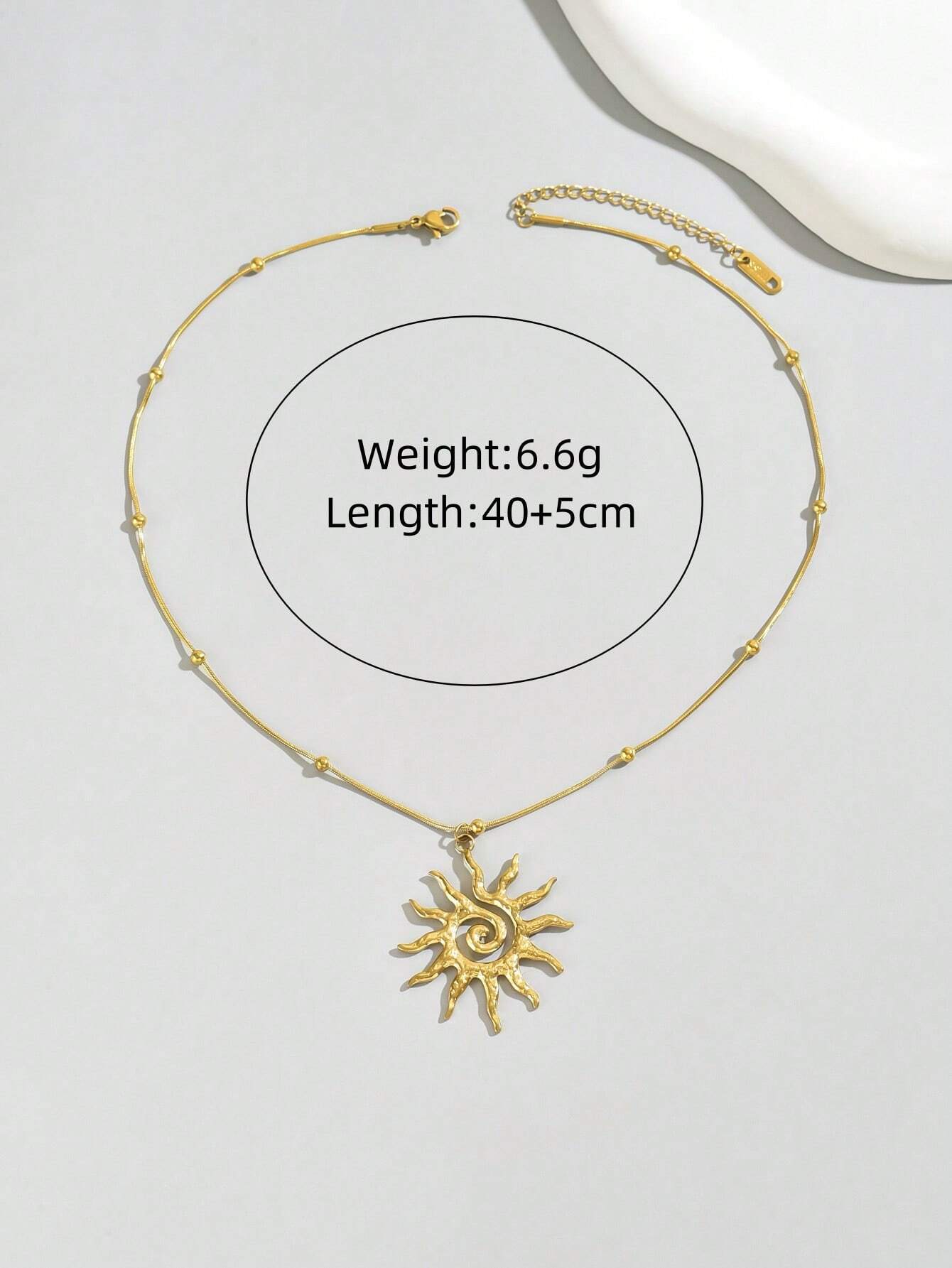 1pc Women 18K Gold Plated Stainless Steel Swirl Sun Pendant Necklace