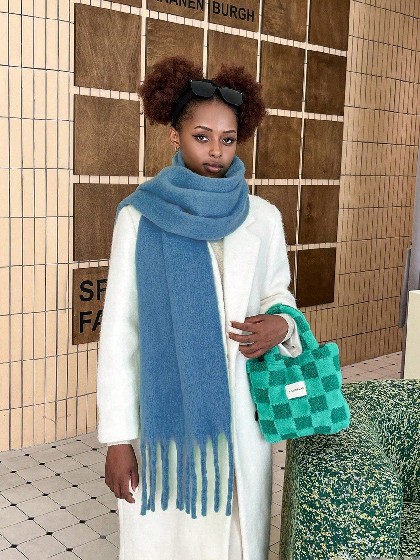 1pc Women's Fuzzy Long Scarf With Tassel For Winter