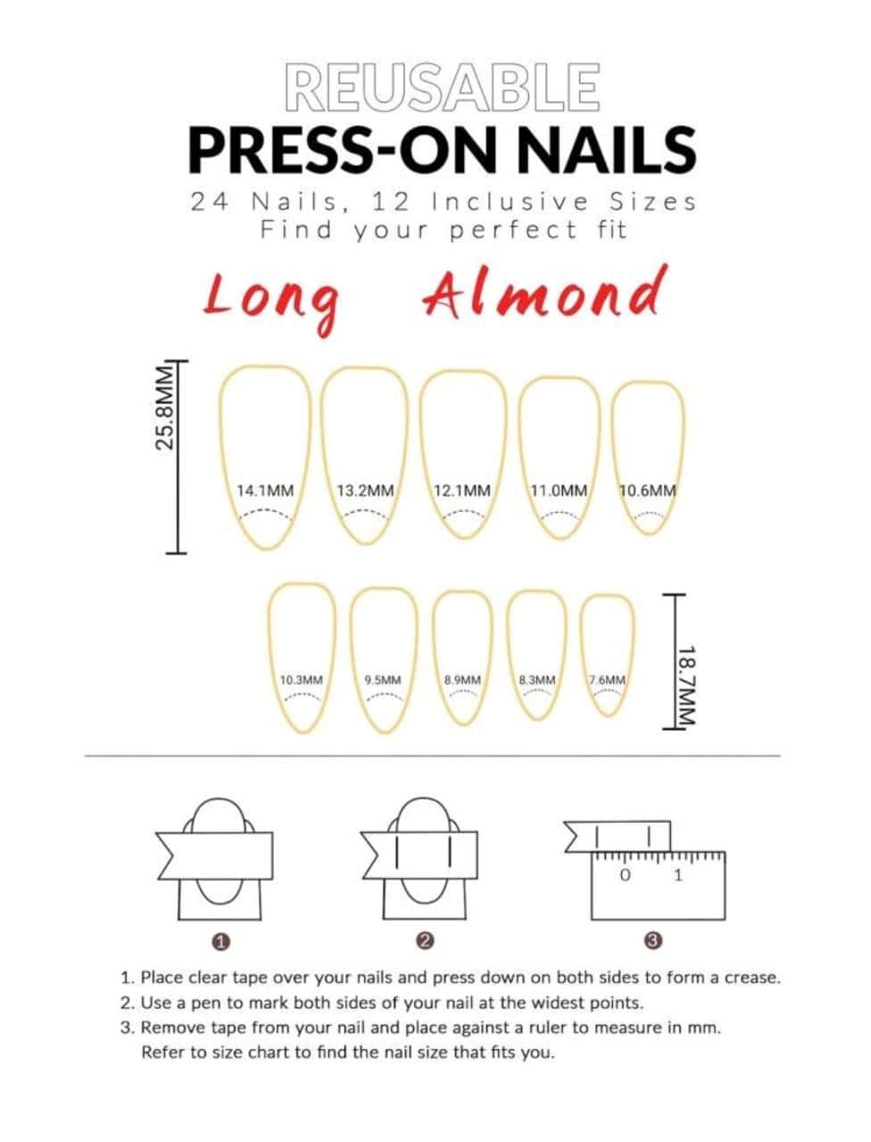 24Pcs Long Almond 3D Gel Nails Makes Flower Nails Design French Tip Press On Nails