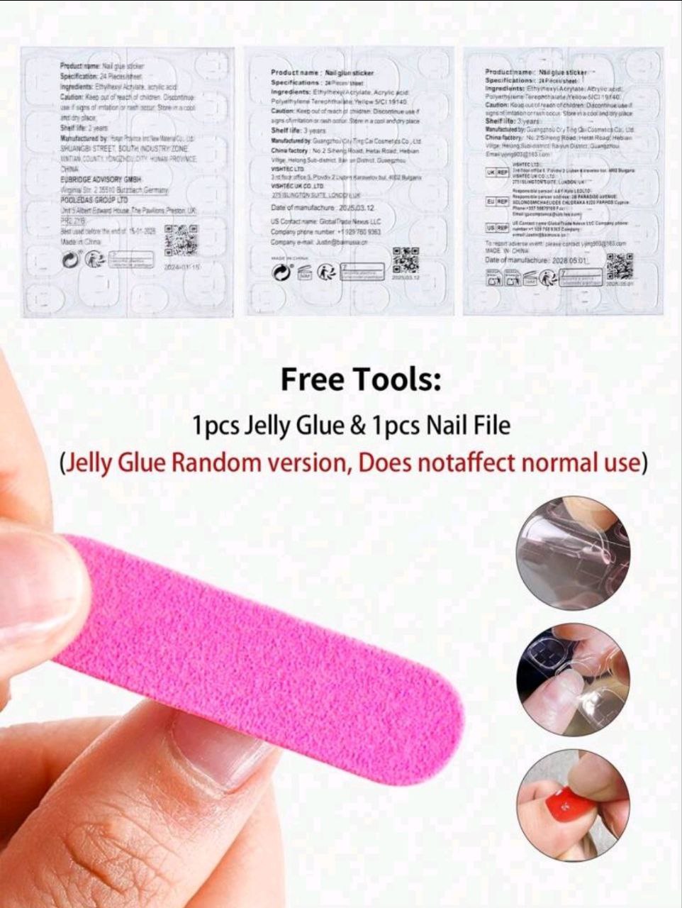 24Pcs Long Almond 3d Gelnails Makes Flower Nails Design French Tip Press On