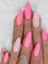 24pcs Rectangular/Pink Full Coverage Sequin Decorated Nail Stickers