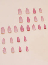 24pcs French Style Pink Cat Eye &amp; Small Flower Design Artificial Nails With Rhinestones