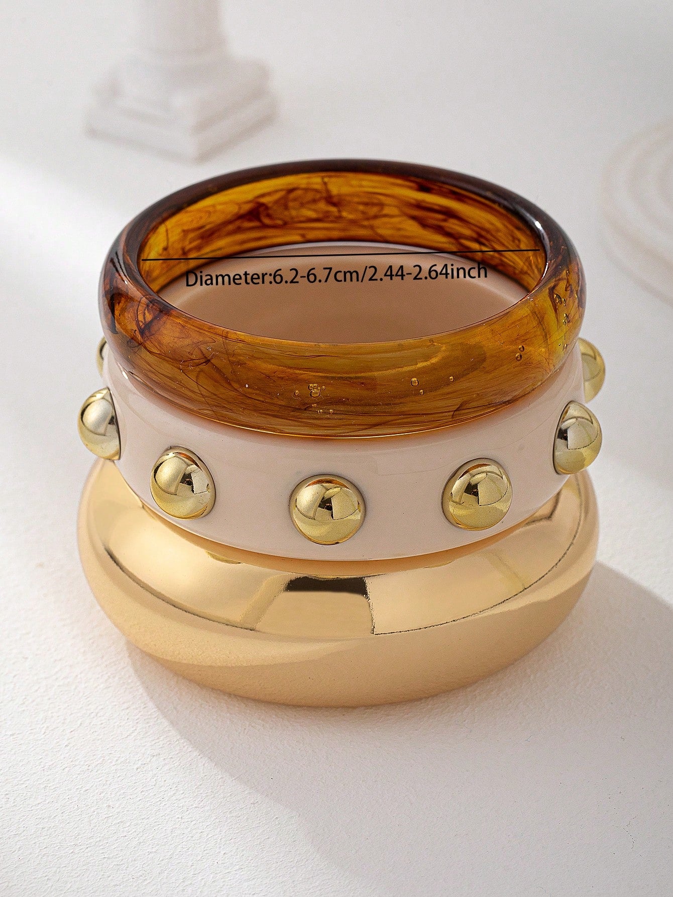 3 Pcs Women Stacked Chunky Resin Cuff Bangles Set