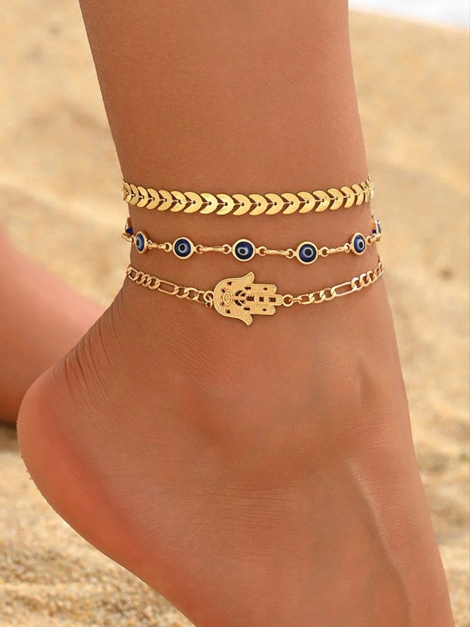 3pcs/Set Mysterious Metal Alloy Buddha's Hand Decor Anklet