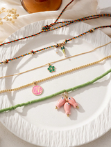 4pcs Bohemian Fish, Flower, Love Charm Pendant Multilayer Necklace Set Colorful Braided Rope Necklace