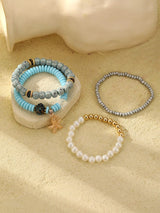 4pcs Women's Bohemian Style Ocean Element Natural Stone Beaded Starfish Decor Bracelets