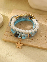 4pcs Women's Bohemian Style Ocean Element Natural Stone Beaded Starfish Decor Bracelets