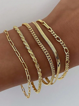 5pcs 14K Gold Plated Stainless Steel Fashion Braided Chain Snake Chain Pearl Chain Bracelets