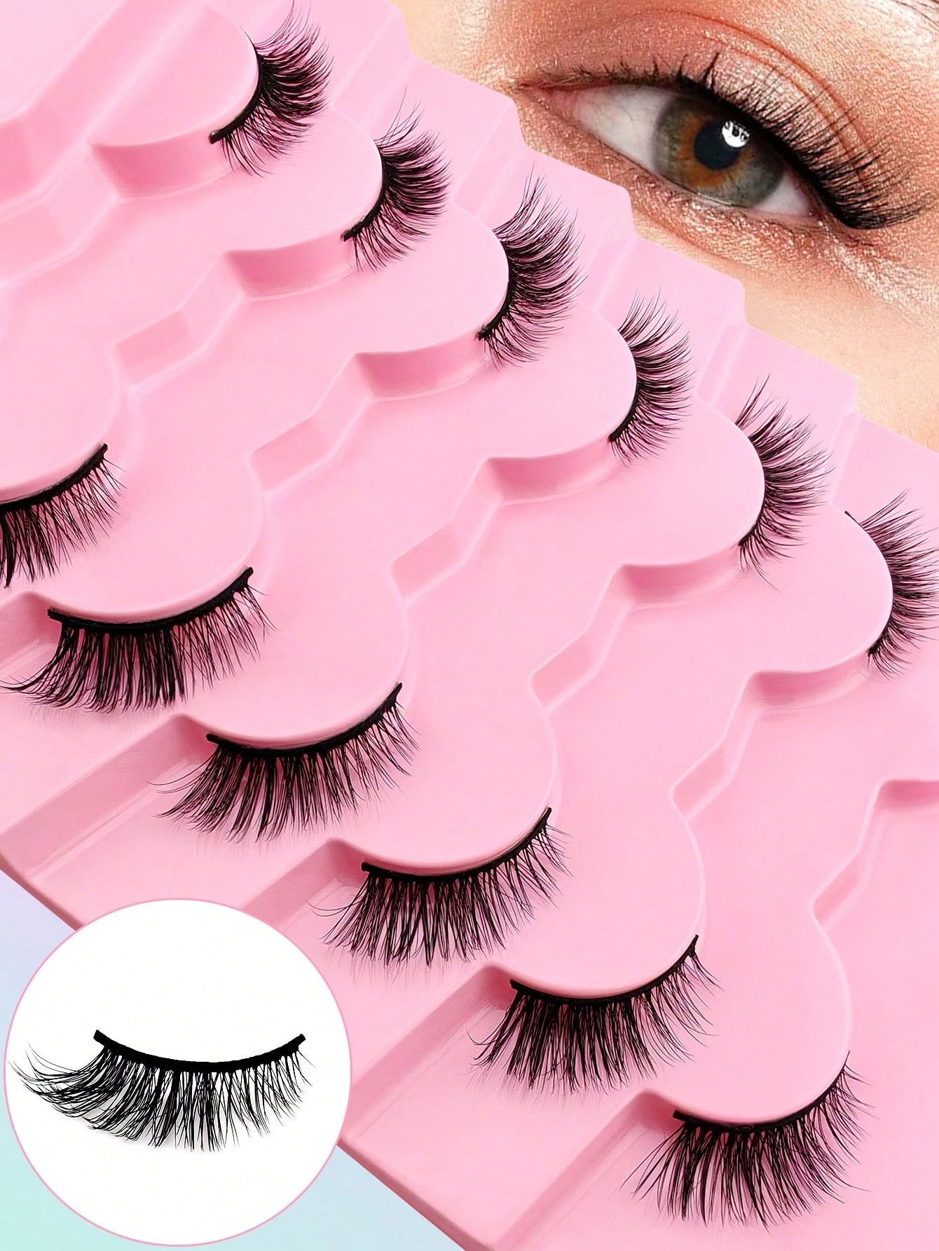7 Pairs Half Lashes Full False Lashes 12mm Short Half Lashes Faux Mink Cat Eye Look