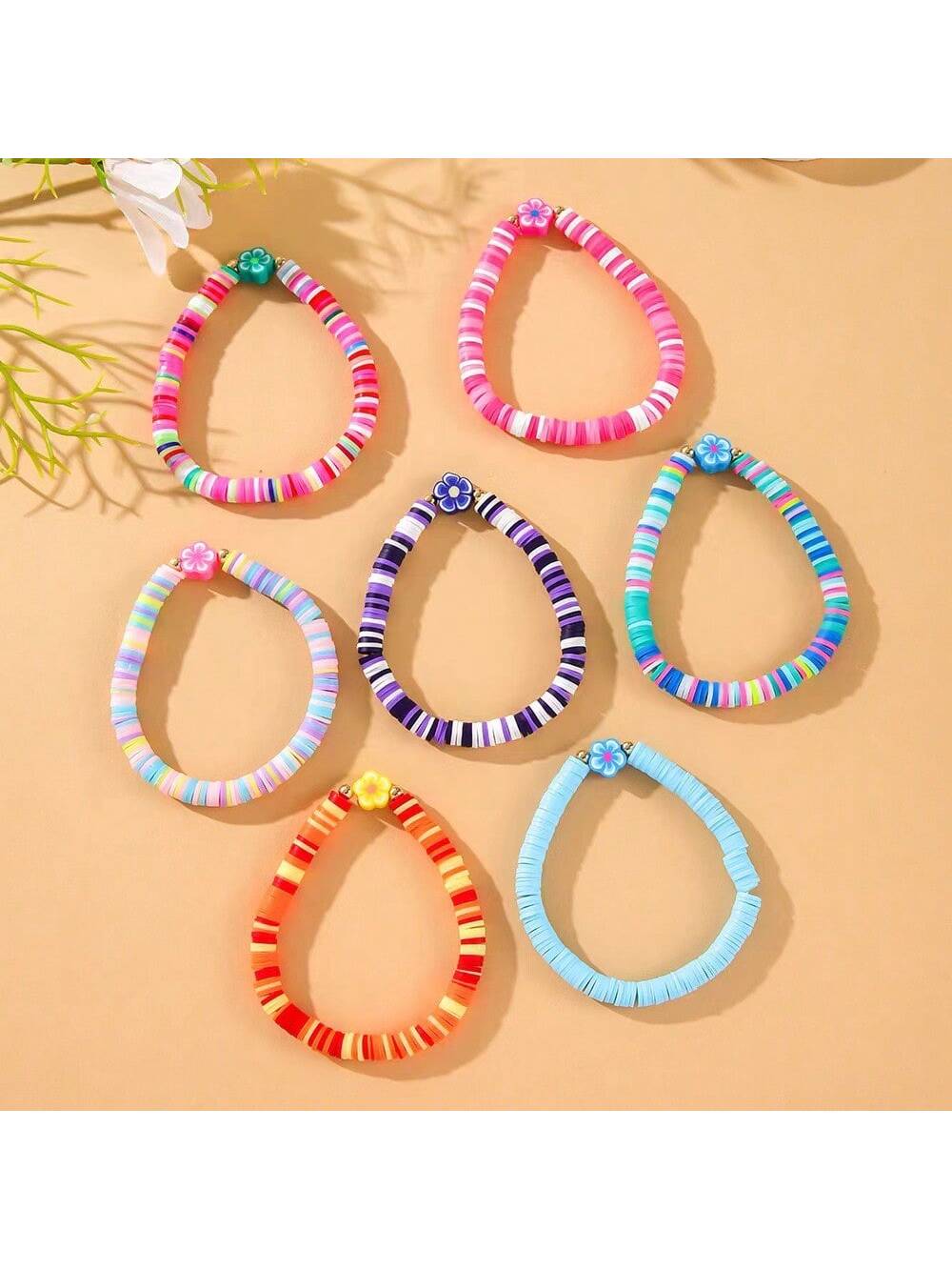 7pcs/Set Fashionable Minimalist Floral Soft Clay Bohemian Style Bracelet Set
