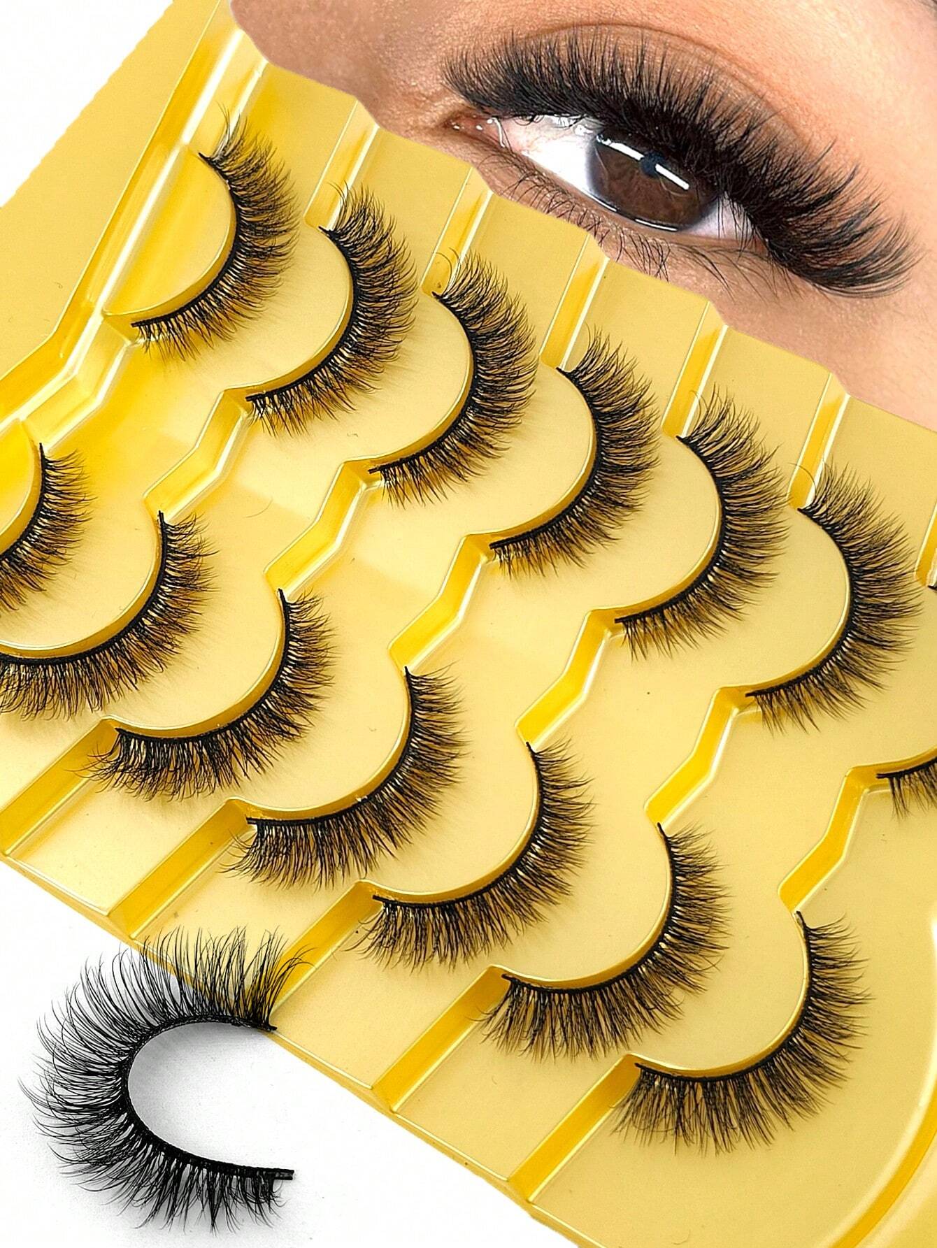 7pcs/Set Short 3D Mink Eyelashes, Russian DD Curl, Handmade, Natural Fluffy &amp; Thick
