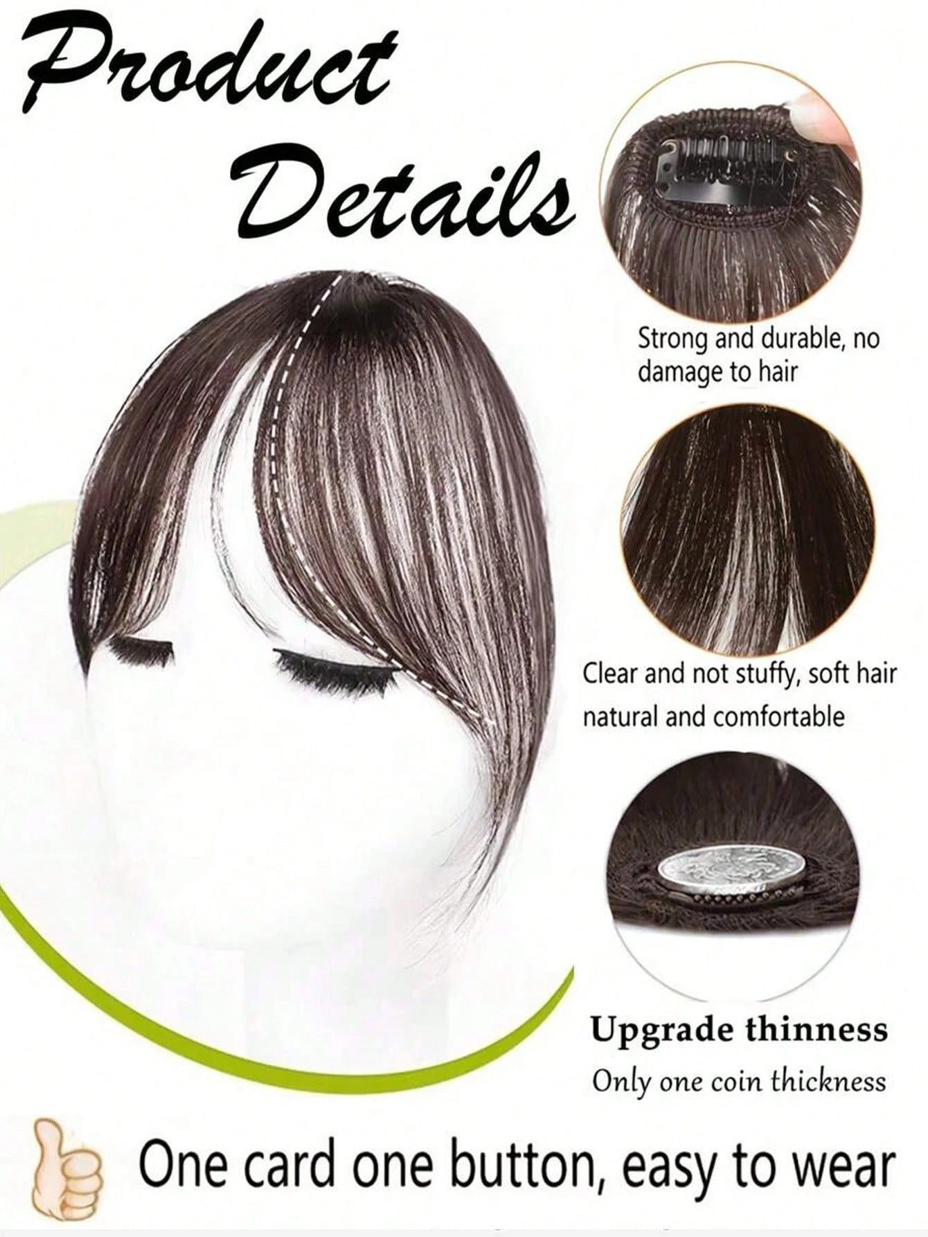 8.5 Inch Middle Part Bangs Hairpiece