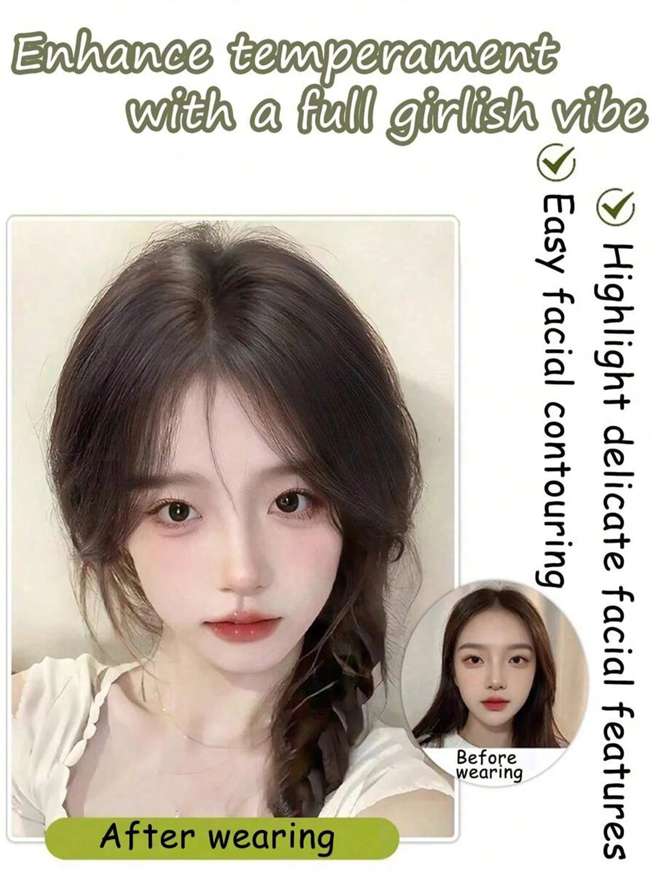 8.5 Inch Middle Part Bangs Hairpiece