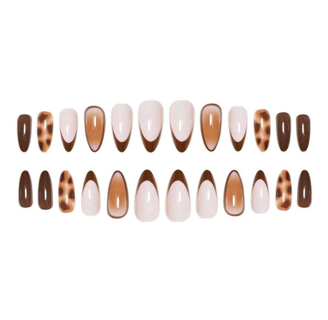 A Box Of 24 Medium Square Nails, Soft Pink Floral Design On White Background
