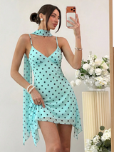 Aloruh Women's Polka Dot Print Spaghetti Strap Mini Dress,Summer Dresses For Women