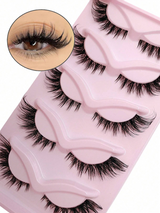 Asiteo 5 Pairs Cat Eye False Eyelashes, Transparent Band, Natural & Fluffy, Fox Eye Fake Lashes