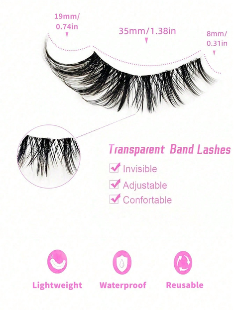Asiteo 5 Pairs Cat Eye False Eyelashes, Transparent Band, Natural & Fluffy, Fox Eye Fake Lashes