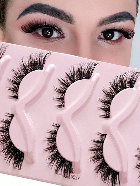 Asiteo 5 Pairs Cat Eye False Eyelashes, Transparent Band, Natural & Fluffy, Fox Eye Fake Lashes