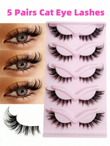 Asiteo 5 Pairs Cat Eye False Eyelashes, Transparent Band, Natural & Fluffy, Fox Eye Fake Lashes