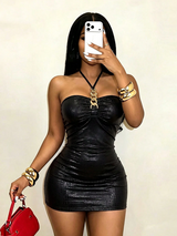 BamGleam Women's Solid Color Bodycon Dress Club Night Out Black Summer Sexy