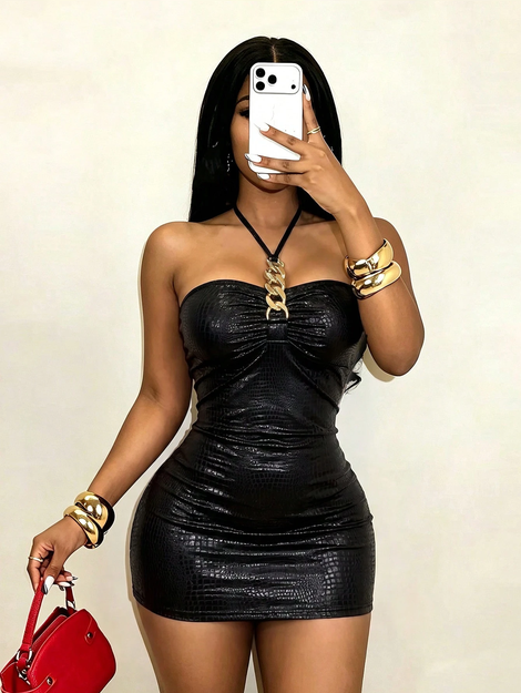 BamGleam Women's Solid Color Bodycon Dress Club Night Out Black Summer Sexy