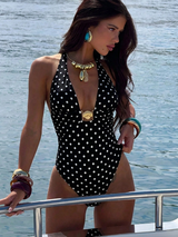 Bonvoyette Women's Deep V-Neck Backless One-Piece Swimsuit