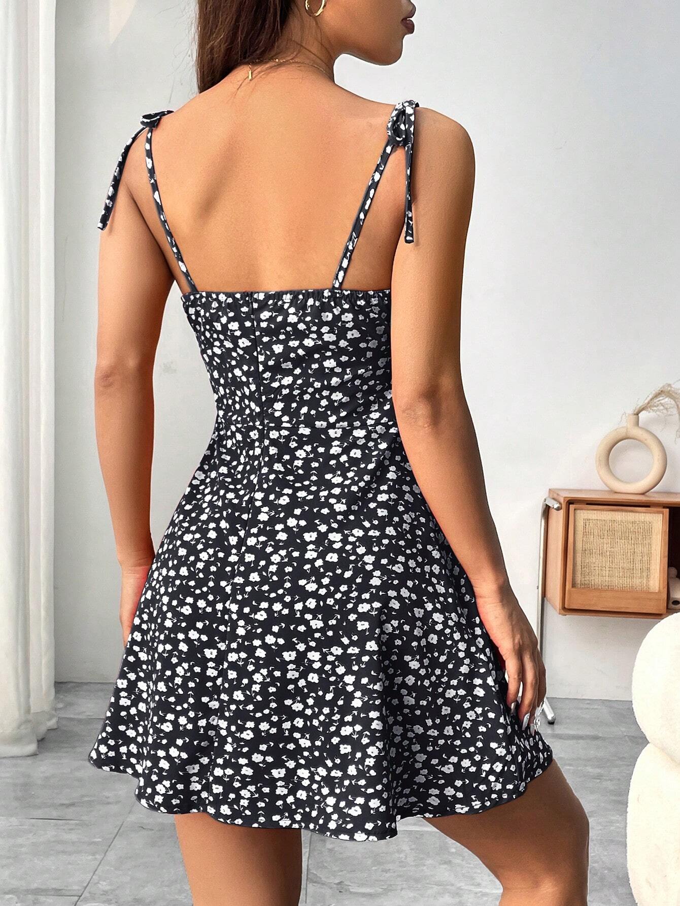 Breezaya Floral Print Shoulder Tie Strap Midi Dress