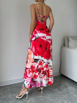 Calvaya Flower Print Slim Fit Spaghetti Strap Dress