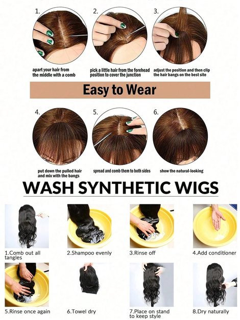 Elegant French Bangs Clip-On Wig, Suitable For Women