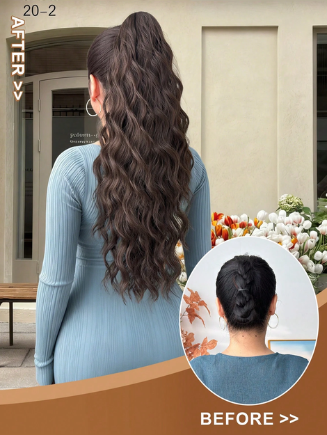 HEYPINK Claw-Shaped Ponytail Hair Extension, Black/Brown, 26 Inch Long