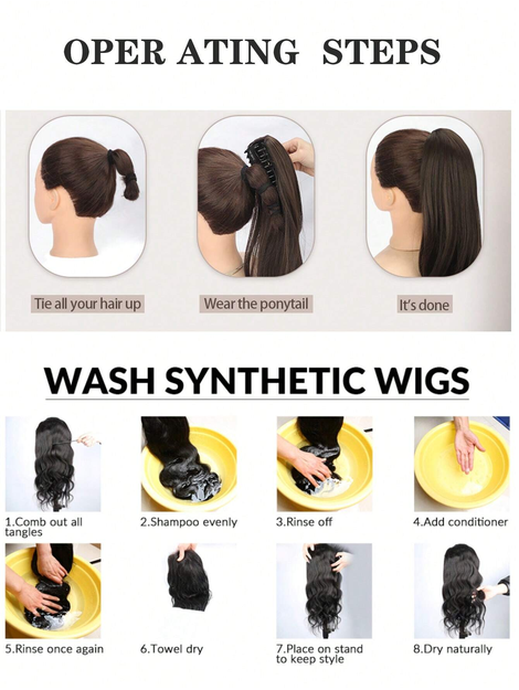 HEYPINK Claw-Shaped Ponytail Hair Extension, Black/Brown, 26 Inch Long